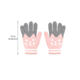 ALLY-MAGIC Kids Winter Gloves Warm Knitted Soft Gloves Cute Cat Thermal Full Fingers Stretch Gloves Outdoor School Costume Daily Wearing for Boys Girls Y6-MMETST(Pink)