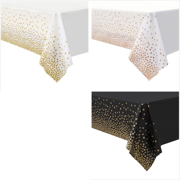 YOFAN 3-Pack dot Plastic Tablecloth (54x108 inches), Gold Stamped Round