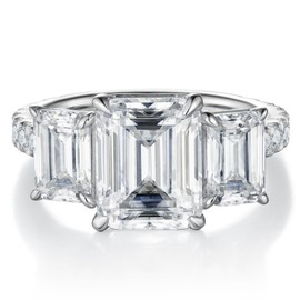 Bo.Dream Promise Rings for Her 5ct Emerald Cut 3-Stone Cubic Zirconia Platinum Plated Sterling Silver Women Size 6