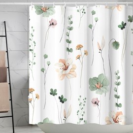 EZESO Floral Shower Curtain,3D Plant Bathroom Washable Polyester Fabric Shower Curtain with 12 Plastic Hooks, 180x200cm Thickened Bathtub Curtain for Bathroom Hotel Dormitory Decor