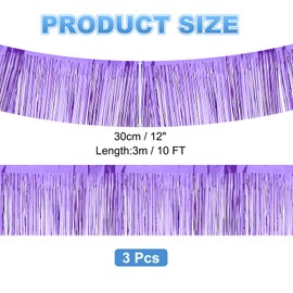 PATIKIL ホイルフリンジガーランド 10フィート 3パック メタリックティンセルストリーマー フリンジバナー 壁掛けカーテン背景 結婚式 誕生日 クリスマス 新年パーティーデコレーション ライトパープル
