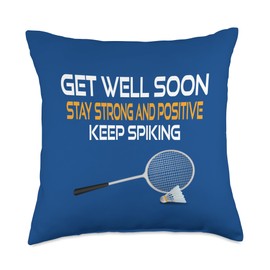 DesignsByKelley Best Wishes Fast Recovery Gifts Get Well Soon Badminton Athletes Sports Injury Recovery Gift Throw Pillow, 18x18, Multicolor