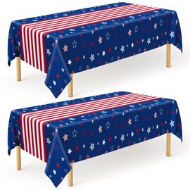 QZYL 2 Pack 4th of July Tablecloth, 54" x 108" American Plastic Table Cover, Disposable Red White Blue Tablecloths Fourth of July Table Cloth, Patriotic Party Supplies Independence Day Decorations