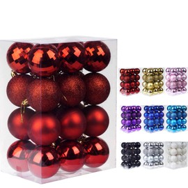 Emopeak 24Pcs Christmas Balls Ornaments for Xmas Christmas Tree - 4 Style Shatterproof Christmas Tree Decorations Hanging Ball for Holiday Wedding Party Decoration (Red, 1.3"/3.2CM)