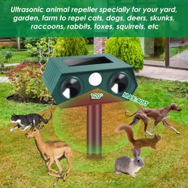 4 Pack Solar Ultrasonic Animal Repellent Outdoor,Cat Deterrent Deer Repellent Devices with Motion Detection,Waterproof Repeller for Raccoon Squirrel Rabbit Dog Skunk,Yard Garden Protection