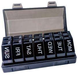 Weekly Pill Organizer 4 Time a Day，Pill Dispensers， Pill Box 7 Day with 28 Extra Large Compartments Portable Travel ，4 Times a Day Pill Case, for Medication/Vitamins/Fish Oils/Supplements (Black)