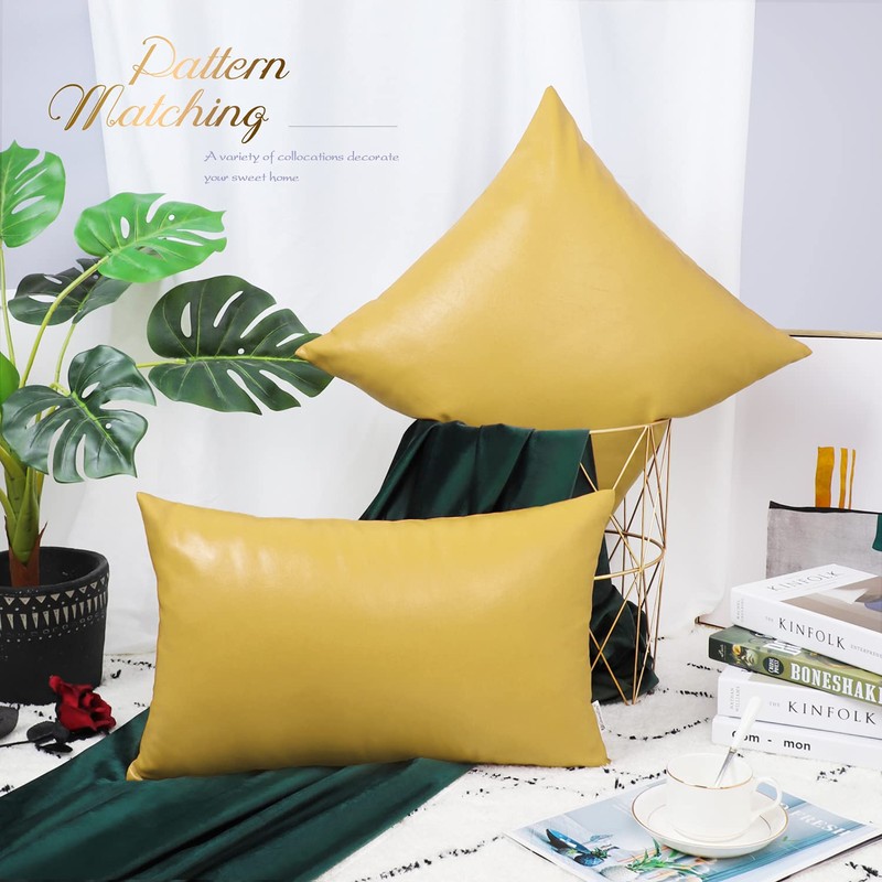 BRAWARM Faux Leather Throw Pillow Covers 20 X 20 Inches
