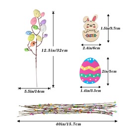 KENJOVIVO Artificial Easter Spray Vine with Pastel Easter Eggs and Berries, Wooden Eggs, Wood Rabbit & Happy Easter Ribbon, Easter Egg Twig Branches for Spring Floral Stems Home Decoration