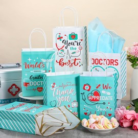 Skyygemm 30 Pcs Thank You Doctor Gift Bags with Handles Doctor Appreciation Week Treat Bags Doctor Goody Paper Bags for National Doctor's Day Medical Themed Thank You Doctor Birthday Party Supplies