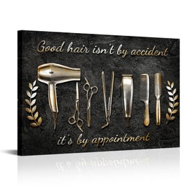 Hair Salon Painting for Hairstylist Wall Art 24x36 Black and Gold Barber Shop Quote Decor