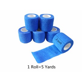 Transun Moo 6 Pack 2" x 5 Yards Self Adhesive Bandage Wrap Breathable Cohesive Vet Wrap for Pets, Elastic Self-Adherent Tape for Sports, Wrist, Ankle ( Blue)