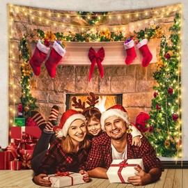 shoowyees Christmas Tapestry Wall hanging - Xmas Funny Wall Tapestry Tree Stocking Gift Box Tapestry Wall Cover, Warm Winter Nightmare Christmas Decor Photo Backdrop for Bedroom Living Room Yard Party