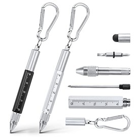Vicloon Multi Tool Penï¼6 in 1 Multitools Gadgets for Men Dad, Grandad Gifts Include Ballpoint Pen, Touchscreen Stylus, Ruler, Carabiner, Flat and Phillips Screwdriver Gifts (Black+Silver)