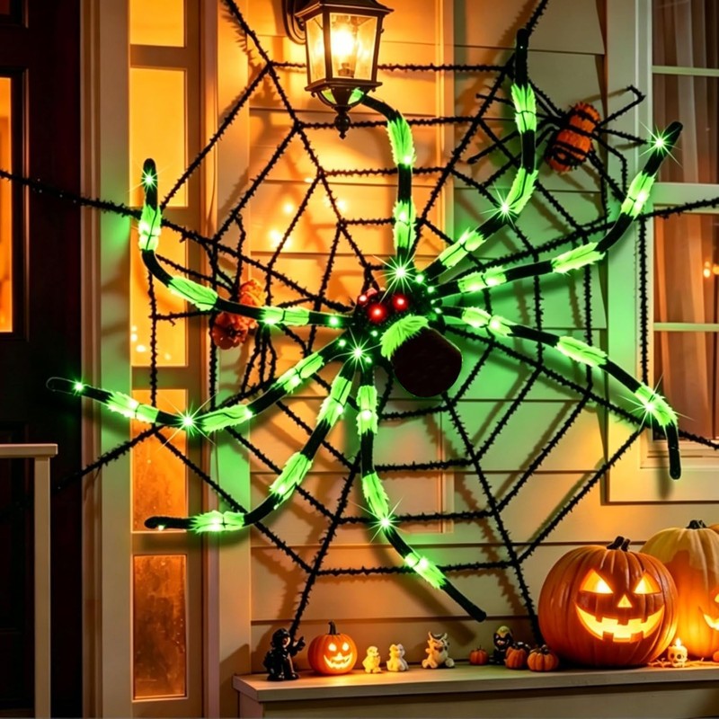 1 Pack 8 Modes 6.7 FT(Wide) Halloween Giant Spider,Light up