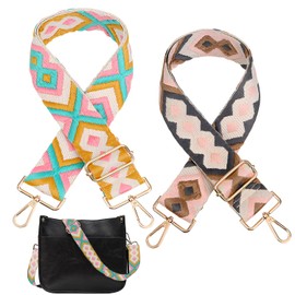Wide Bag Strap, Adjustable Shoulder Strap, 5 cm Wide, Boho Shoulder Strap for All Shoulder Bags, Carry Bags and Handbags, 80-130 cm, Adjustable, Pack of 2 (Pink & Grey)