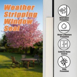 16.4 FT Window Adhesive Weather Stripping Seal Strip PU Foam, PE Cover, Sticking Installation for Any Type of Windows, Sound Heat Insulation, Dust Water Moisture Prevention (16.4ft, Black，Window)
