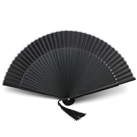1SourceTek Silk Hand Held Folding Fans 8.27 inches (21cm) Women Hand Held Folding Fans With a Fabric Sleeve Protection for Gifts - Chinese Retro Style (Black Plum Girl)