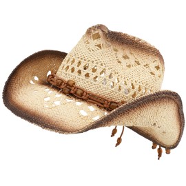 Pro Celia Men Women Cowgirl Straw Western Cowboy Hat (Brown Bead-Beige)