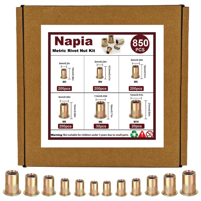 Rivet Nut Tool Kit Rivnut - Napia 850pcs Metric Rivnut