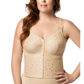 Elila Women's Plus Size Jacquard Front-Close Wireless Longline Posture Bra - 40 DD/E, Nude
