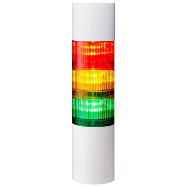 PATLITE LR6-302WJBW-RYG Laminated Signal Light, Signal Tower, DC 24V, Φ2.4 inches (60 mm), 3-Tier Type, Red, Yellow, Green, Flashing, Buzzer, Direct Installation, Cab Tire Cable