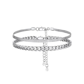 FOCALOOK Silver Ankle Bracelets for Women 2PCS Anklets Set Layered Anklet Bracelet Waterproof Stainless Steel Foot Link Chains for Ankle Leg Summer Bracelets 8.5-10.5inch