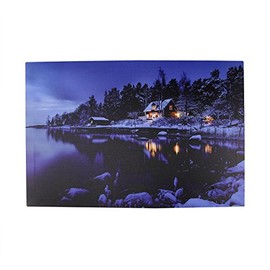 Northlight LED Lighted Rustic Lodge Cabin on the Lake Canvas Wall Art 15.75" x 23.75"