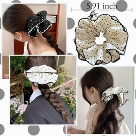 mdgfge 2 Pcs Large Vintage Polka Dots Hair Scrunchies Silk Oversized Scrunchie Bobbles Hair Ties Ropes Jumbo French Elegance Hair Scrunchy for Women Ponytail Holders Thick Thin Hair