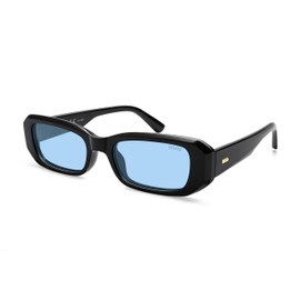 SOJOS SJ2619 Retro Polarised Rectangular Sunglasses for Men and Women Trendy Vintage Square Sunglasses Unisex with UV400 Protection, Black Frame & Blue Lenses, M