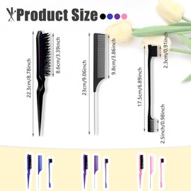 ZEVONDA Sleek Bun Brush Set, Pointed Tail Comb, Bristle Brush, One Double-Sided Hair Edge Brush, Comb Styling, Colouring Hair, Hair Brush Set for Women, Children and Hairdressers - Blue