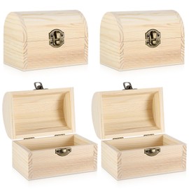 4 Pcs Wooden Boxes for Crafts Unfinished Wood Treasure Chest Treasure Box Small Wooden Boxes 4.72x3.15inch Decorative Wood Box with Hinged Lid for Art Hobbies DIY Jewelry Gift Storage