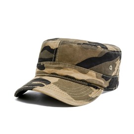 Krisphily Classic Cotton Flat Top Military Cadet Cap,Army Hat(Camouflage)