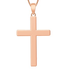 YL Cross Necklace for Women Sterling Silver Plain Cross Pendant Necklace 0.98'' Simple Jewelry Gifts for Men-Rose Gold, Metal, Cubic Zirconia