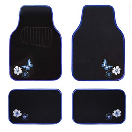 CAR PASS Universal Fit Embroidery Butterfly and Flower Car Floor Mats, Blue Car Floor Mats Fit 95% Automotive,SUVS,Sedan,Vans,for Women,Girly,Set of 4 (Black with Blue)