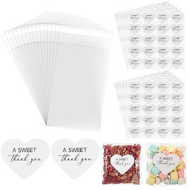 Yexiya 200 x A Sweet Thank You Stickers Candy Bags Wedding Invitation Stickers 4 x 6 Inches Plastic Bags That Seal Themselves for Baby Shower Wedding Favor Labels