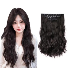 Hachiyoubi Hair Extension, Neckline Wig, One Touch, 21.7 inches (55 cm), Set of 4, Hair Extension, Clip Extension, Point Wig, Partial Wig Extension, Long Curl, Heat Resistant, Natural (21.7 inches (55