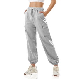 GIVON Women's Cargo Sweatpants Cotton Blend Loose Fit Elastic Bottom High Waist Jogger Pants / DCA301-GREY-M
