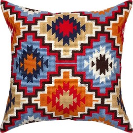 Puebla Mexican Pattern. Embroidery Kit. Throw Pillow 16×16 Inches. Printed Tapestry Canvas, European Quality