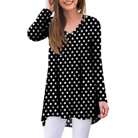 POPYOUNG Women's Long Sleeve Tunic Tops Fall Shirts to Wear with Leggings Loose Fit Dressy V-Neck Blouse M-5XL XXL, Polka Dot Black