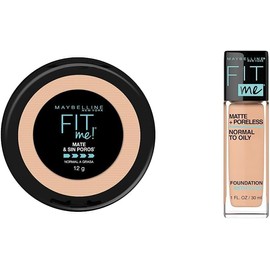 Maybelline Super Natural Polvo Compacto Matte, 130 Buff Beige, 12 gr + Base de Maquillaje Fit Me Matte, 130 Buff Beige