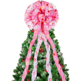 Fangleland Candy Theme Christmas Tree Topper Bow, Sweets Print Xmas Tree Topper Ribbon Hanging Ornament for Christmas Decorations Holiday Supplies Home Classroom Office Decor