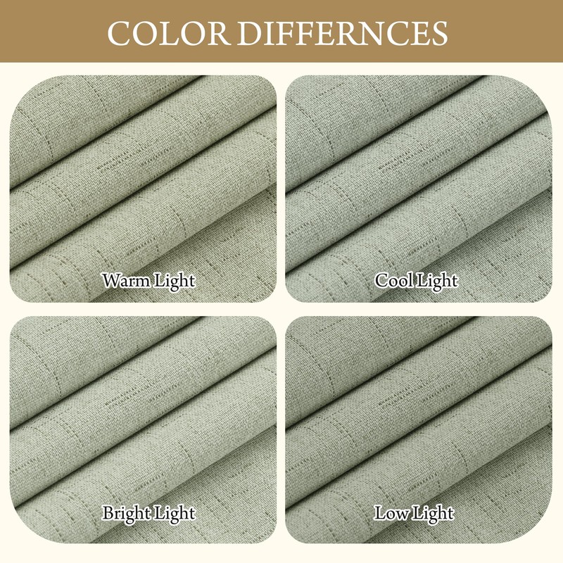 RYB HOME 100% Blackout Sage Green Linen Curtains, Light &