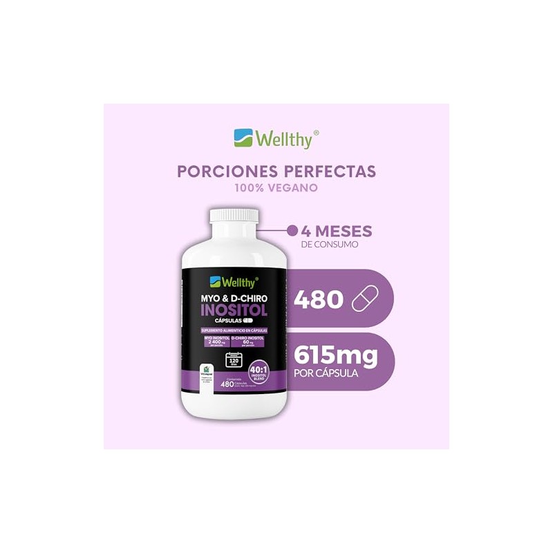 Wellthy Myo Chiro Inositol 480 Cápsulas Mezcla Óptima 2400mg 60mg