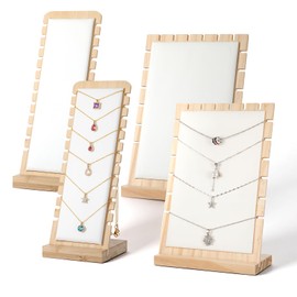 Xosjska 4 Pcs Bamboo Necklace Display Stand Bamboo Panel Jewelry Necklace Tabletop Display Boards Stand Necklace-Display Stands for Selling for Necklaces, Pendants and Chains (White)