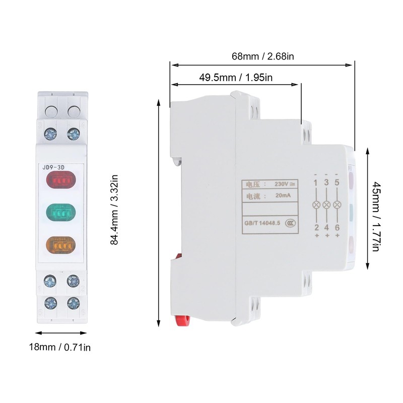 DIN Rail Indicator Light, Compact Red Yellow Green LED Indicator