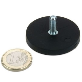magnets4you Strong Magnetic System Neodymium Diameter 43 mm Rubberised with M6 x 15 Thread Holds 10 kg, Threaded Pins, External Thread, Strong Hold Thanks to Neodymium Magnets and No Scratching Due to