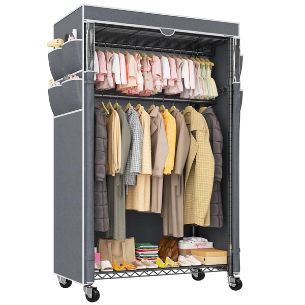 Raybee Raybee Heavy Duty Clothes Rack with Cover Adjustable Rolling