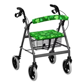 Maiyoinou 2 Pieces Set Saint Patricks Day Rollator Walker Accessories Seat Cover for Senior and Adults Colorful Luck Green Leaf Rollator Walker Accessories Ideal Gifts for Seniors in Assisted Living