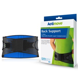 Actimove Sports Edition Back Support with 4 Stays, Adjustable Double Layer Compression – For Back Strains, Muscle Insufficiency – Black, Large