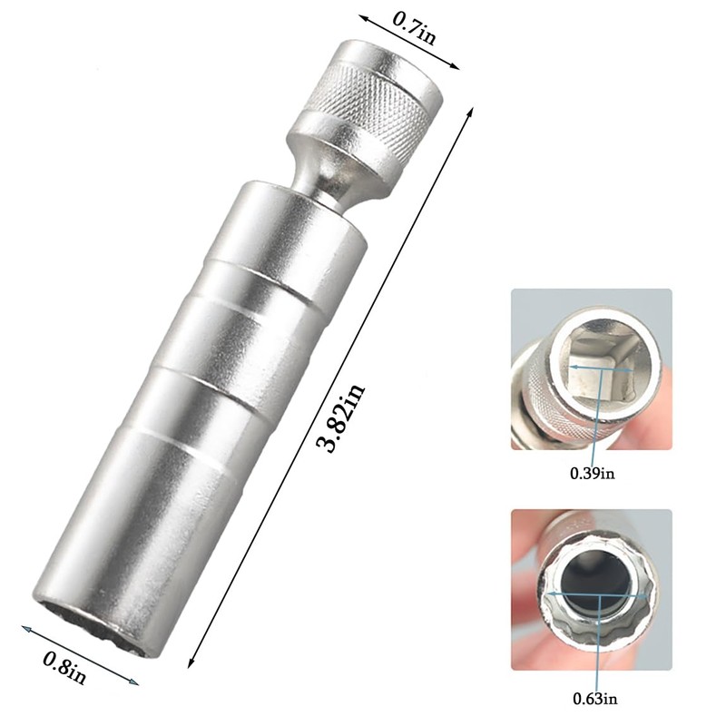 Resze 5/8-Inch（16mm） Thin Wall Spark Plug Socket,12 Points 3/8" Drive